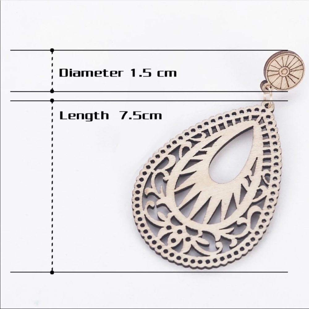 Natural Wooden Teardrop Earrings With Gift Bag - Picture 6 of 8